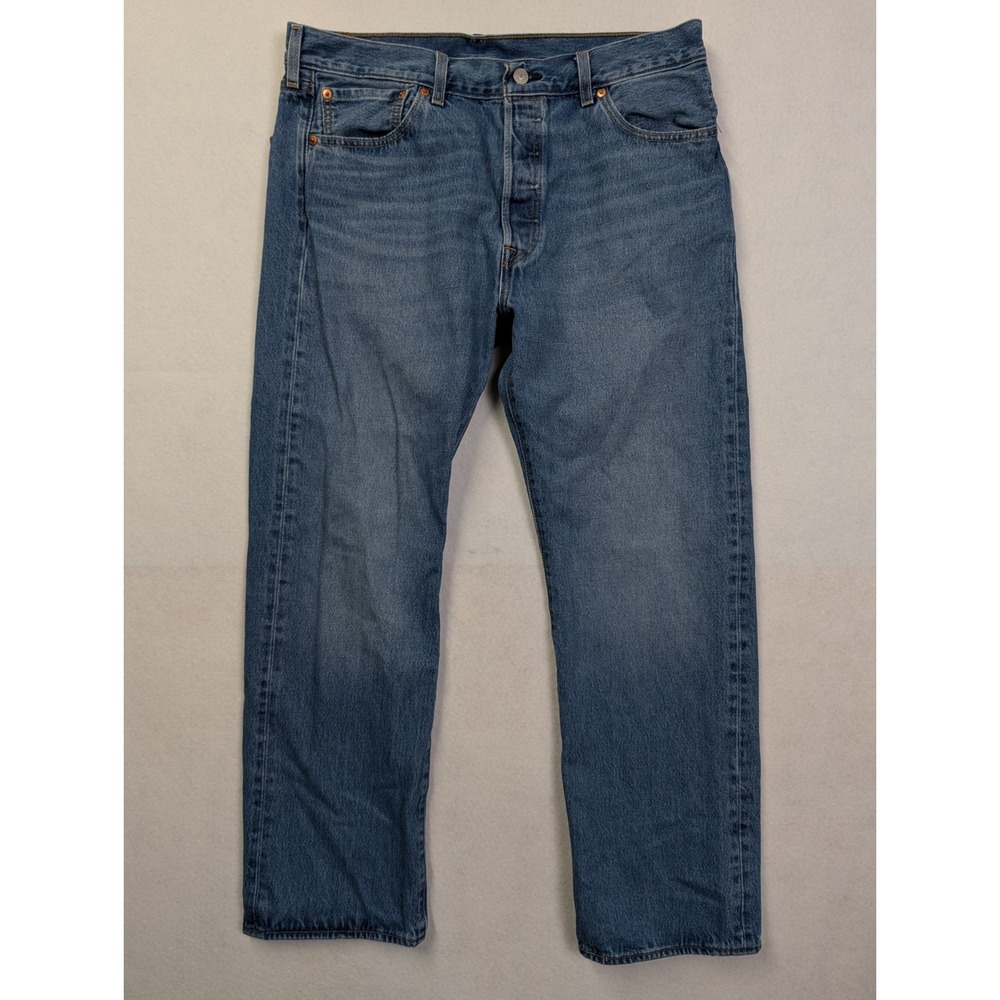 Levis Mens 501 Jeans 36 x 30 Original Fit Straight Leg Button Fly Blue Denim